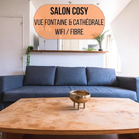 Dahlia - Ideal Pour Familles & Pros - Hypercentre - Vue Fontaine Sube Et Cathedrale - Wifi - Machine A Laver - Gare, Cathedrale De Reims, Commerces, Restaurants & Transports En Commun Accessibles A Pied En Moins De 10 Minutes